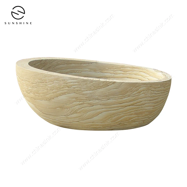 Genuine Sandstone Freestanding Soaking 2 Sided Skirt Bathtub Manufacturer