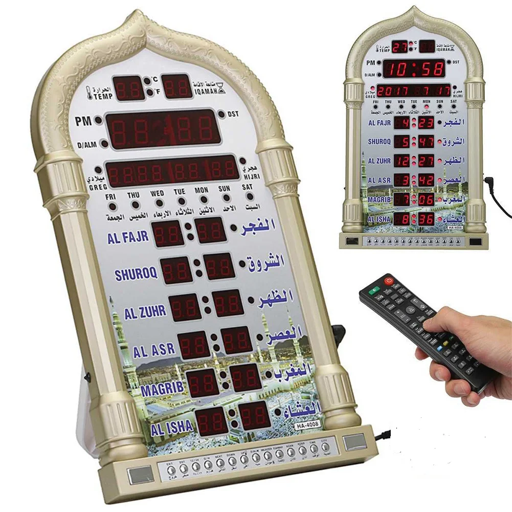 Minimalist USB mosque azan clock with matte black finish and clean digital display