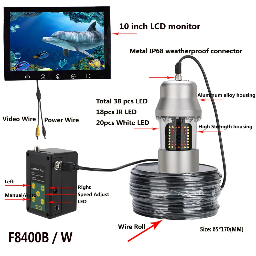 10 Inch 50m Underwater Fishing Video Camera Fish Finder IP68