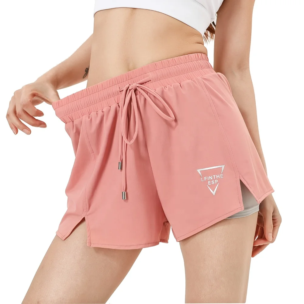 
Women 2 in 1 nylon spandex sports wear fitness Gym running shorts with pocket 