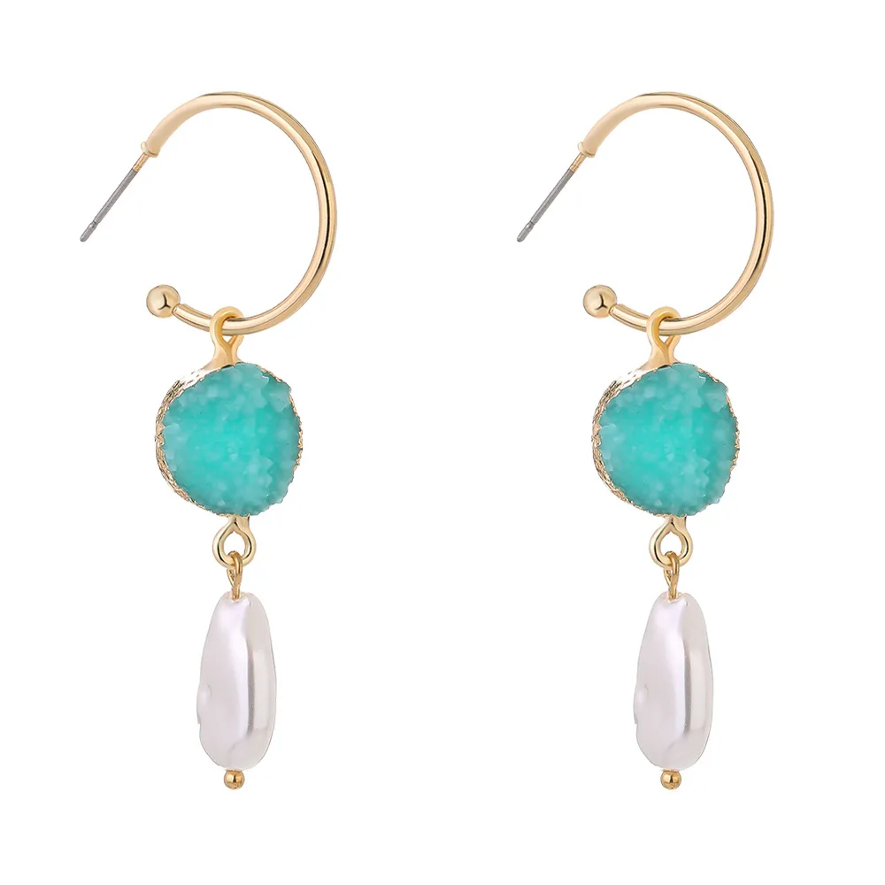 时尚复古饰品c形耳钩仿天然石珍珠耳环