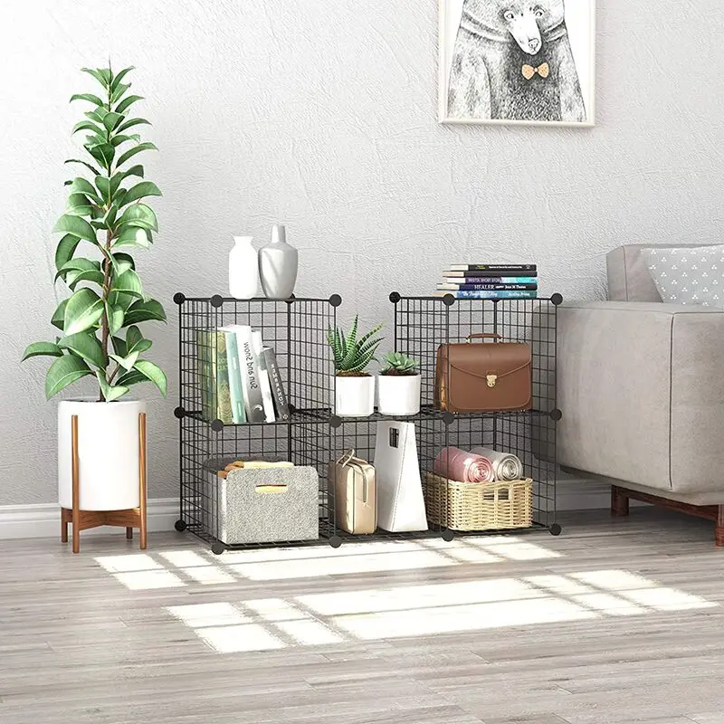 Metal Wire Storage Cubes,Metal Grids Book Shelf Modular Shelving Units 6 Cubes Closet Organizer