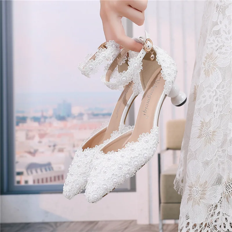 Pearl cross strap high heel 50 mm platform bridal factory shoes