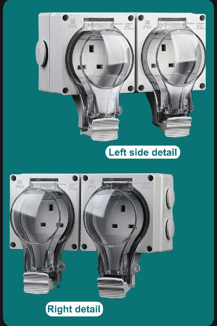 New 250V IP66 Outdoor UK Double 13A 3-pin Waterproof Electrical Plug Socket Cover