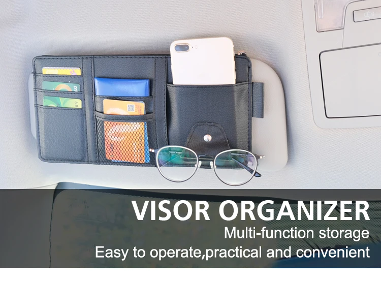 Fsskgx Car Sun Visor Organizer Muti-function PU Leather Auto Interior Card Holder Pouch 