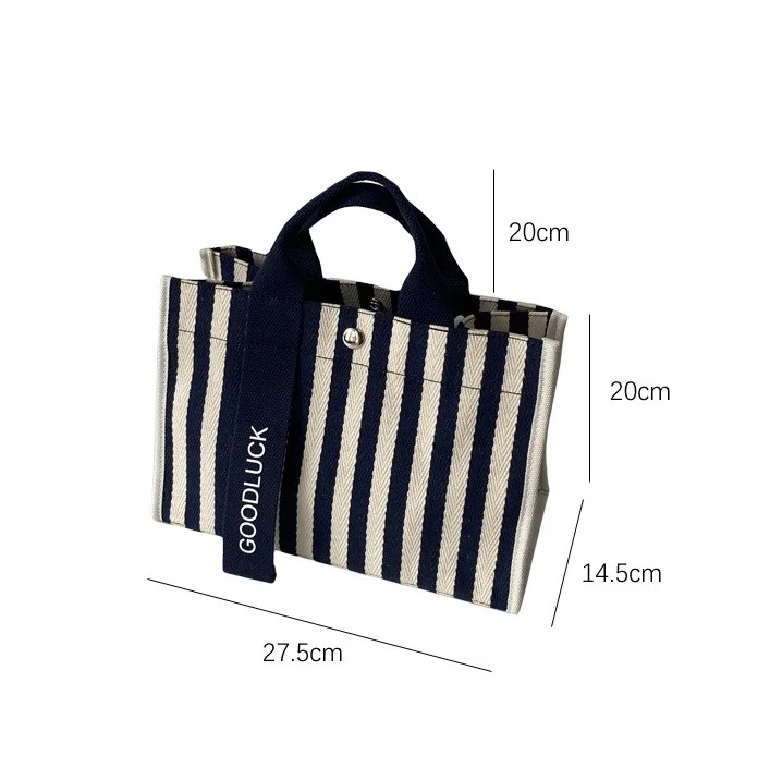 Women Striped Customized Cotton Canvas Bags Casual Large Handbag Canvas