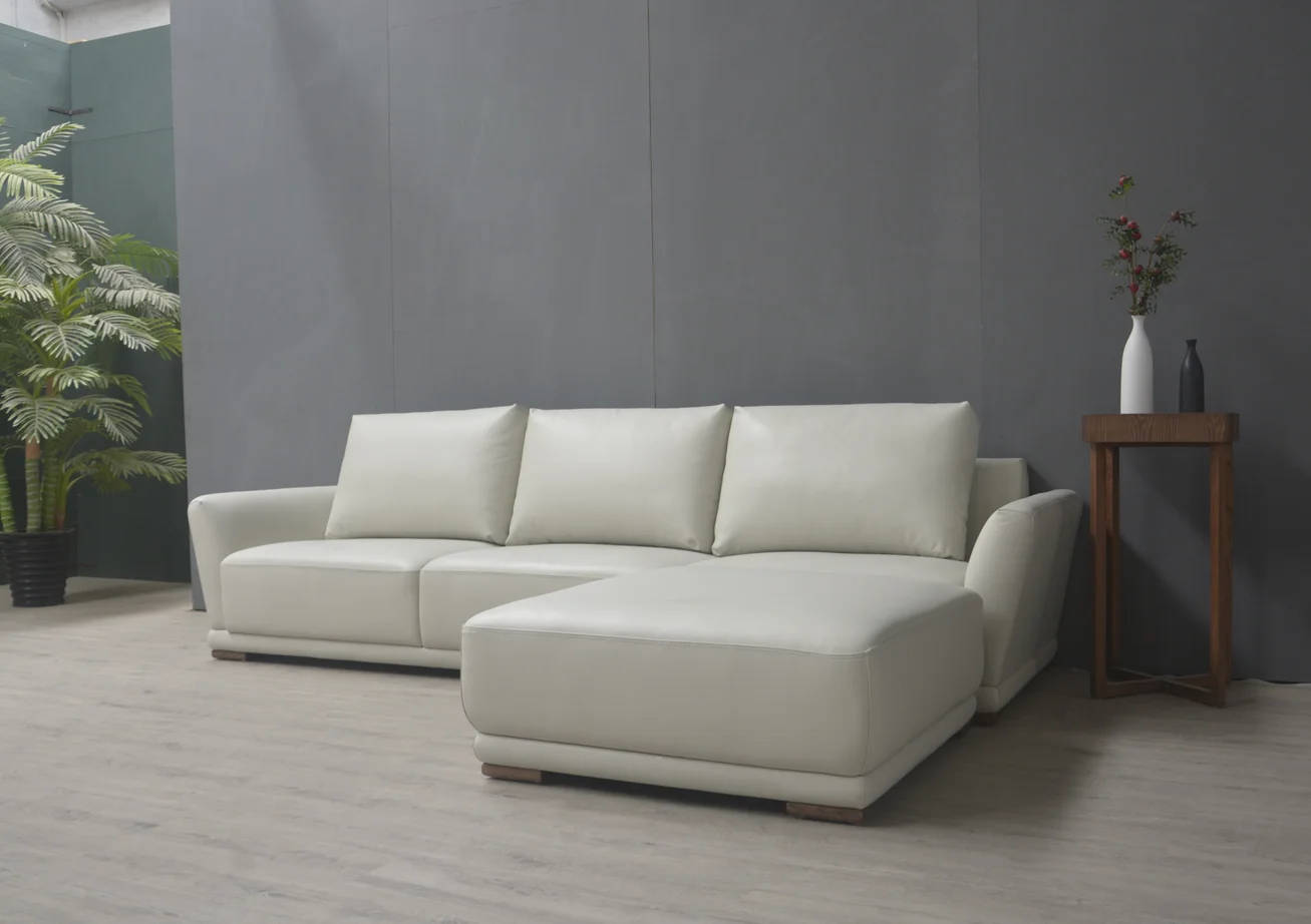 Italian Style Black Genuine Leather Living Room Corner Sofa Set L