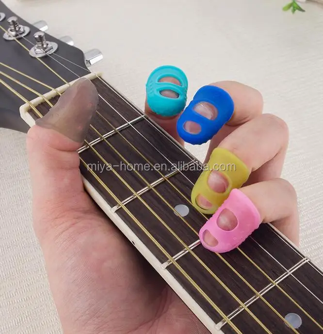 Fingertip Protectors 50pcs Silicone Guitar Thumb Finger Picks Protector Plectrum Fingertip thimble Finger Guard safety protect caps 4 Colors for Ukulele Electric Guitar Learning Color : Blue