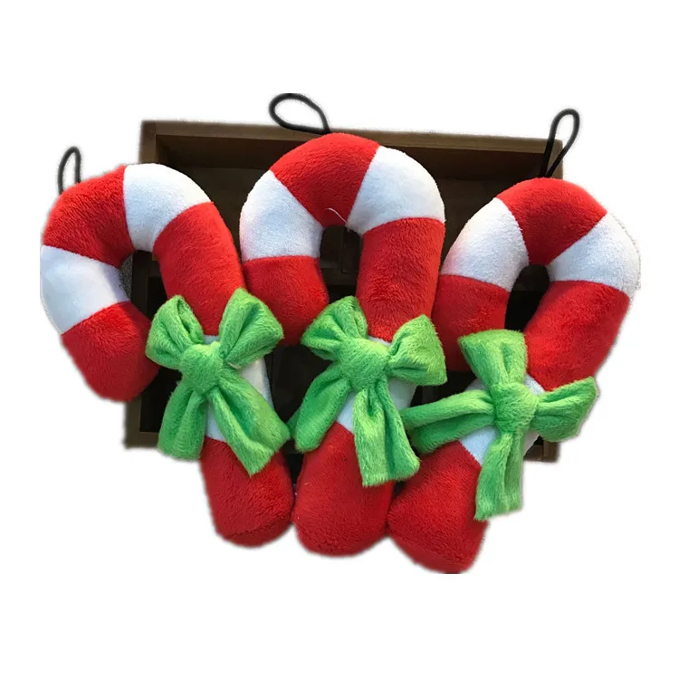 Teddy Puppy Molar Bite-resistant Christmas Candy Cane Dog Toy Squeaky ...