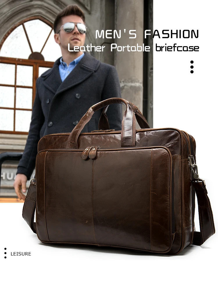 Genuine Leather men's Briefcase for Men Computer Bag Large Tote Laptop Waterproof Retro Business Travel Messenger Bag for Men