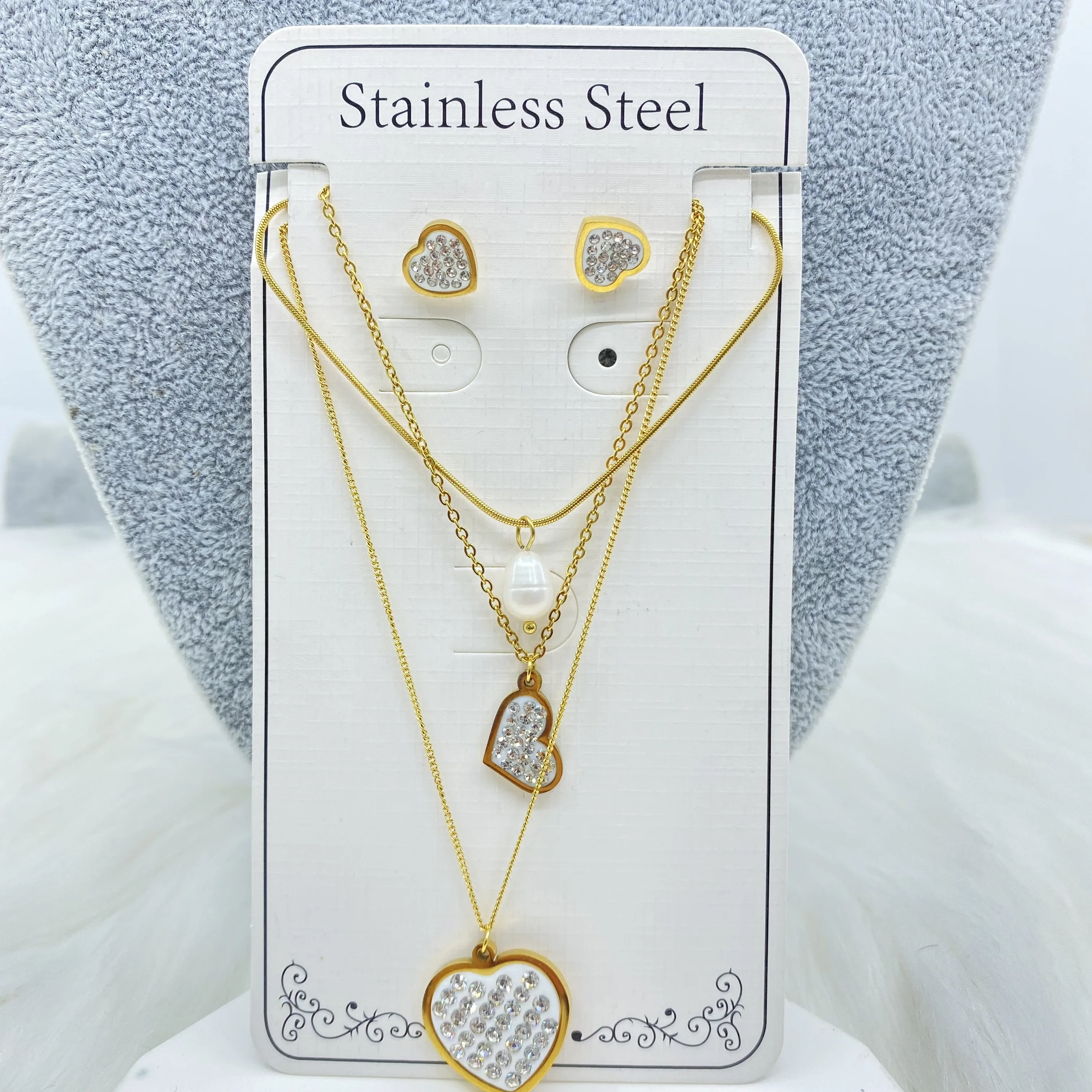 Brand New Three Layers Gold Plated Fashion Jewelry Heart Crystal Women