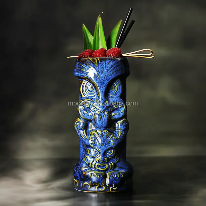 Creative Cocktail Bar Beer Custom Blue Tiki Mug 580ml Stoneware Wine Cup Ceramic