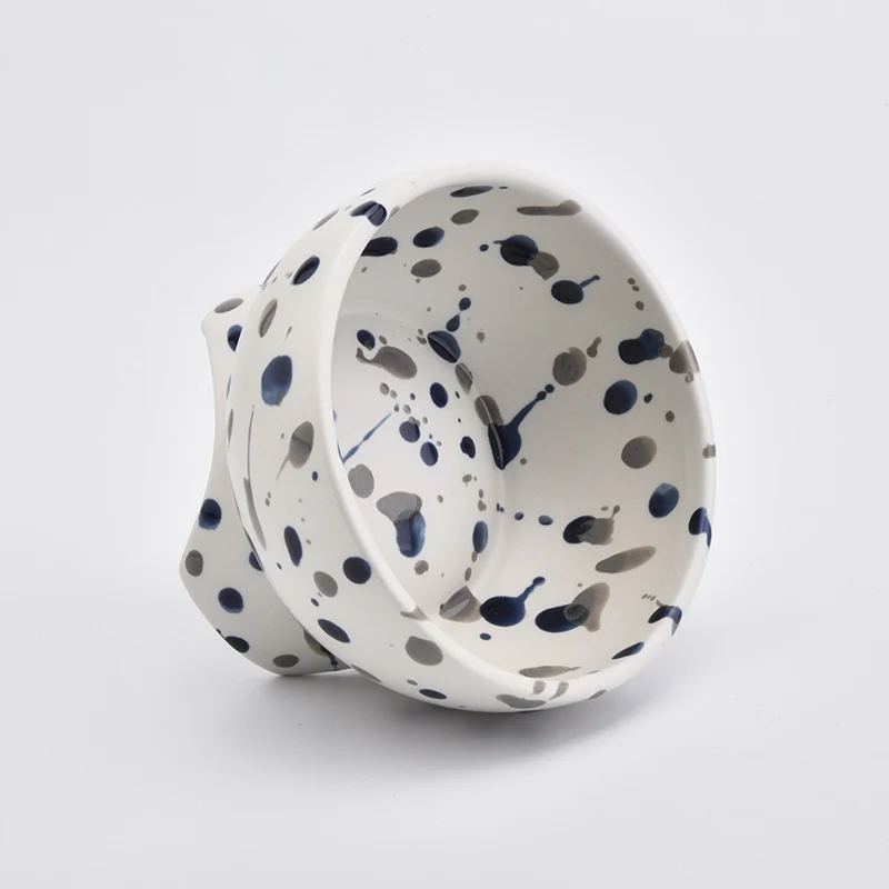 8oz Footed Ceramic Bowl Ceramic Candle Holder with Dots Home Decoration