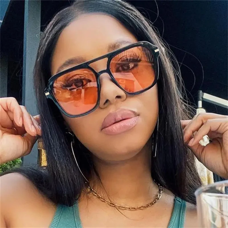 Classic Retro Double Beam Big Square Pilot Women Sunglasses 2024 Trendy Vintage Brand Designer Orange Sun Glasses Female Eyewear