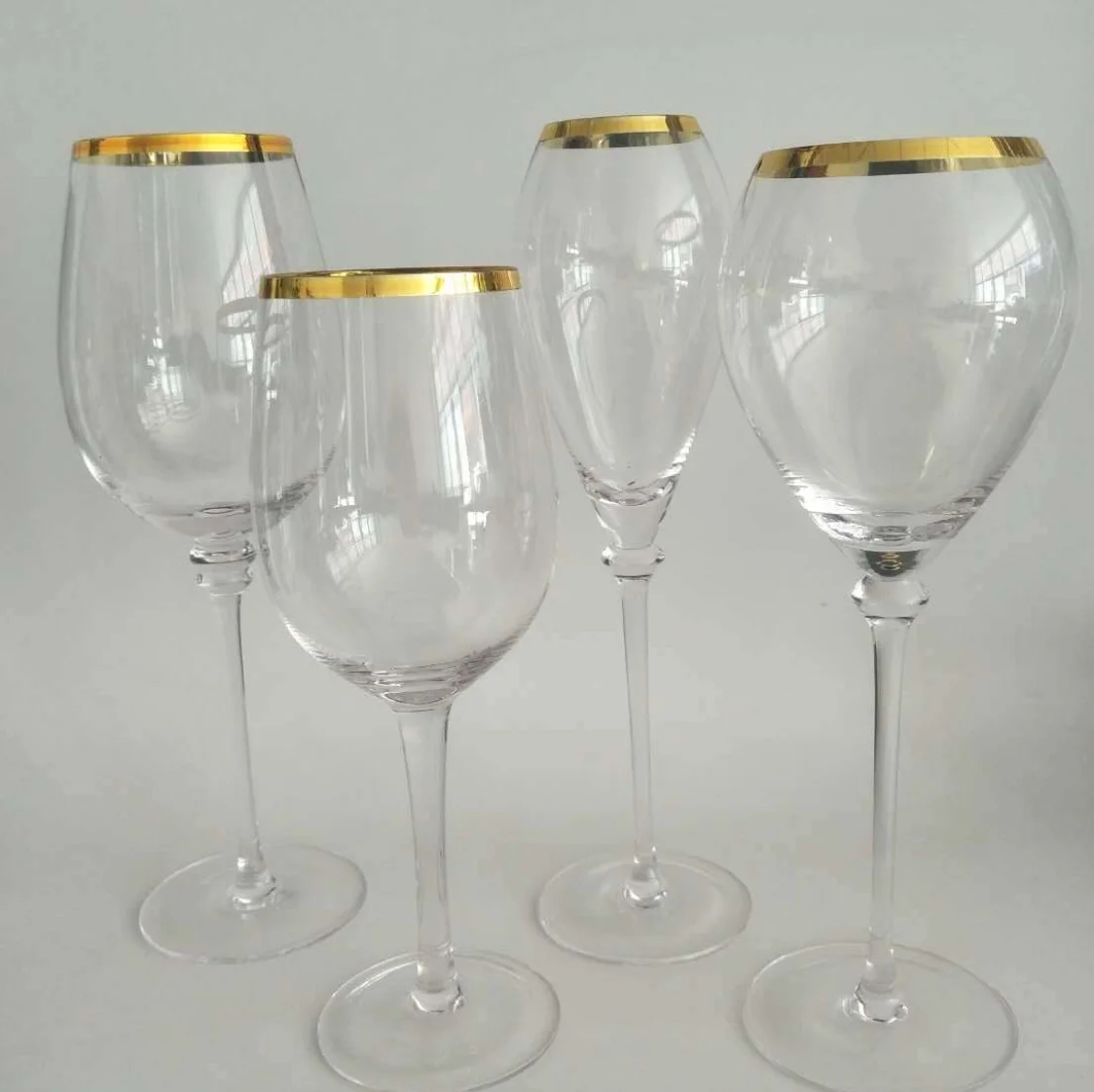 Guangzhou wedding glassware brands crystal gold rim wine glass stemware water juice champagne glass 12
