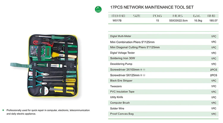 17pcs network maintenance tool set for Electrician Tool Bag