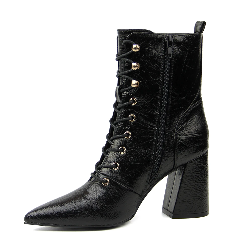 Sexy Designer Ladies Wrinkle Pu High Heel Boots Shoes for Women