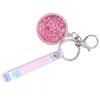 New creative dynamic liquid flow sand magic color leather rope key ring pendant