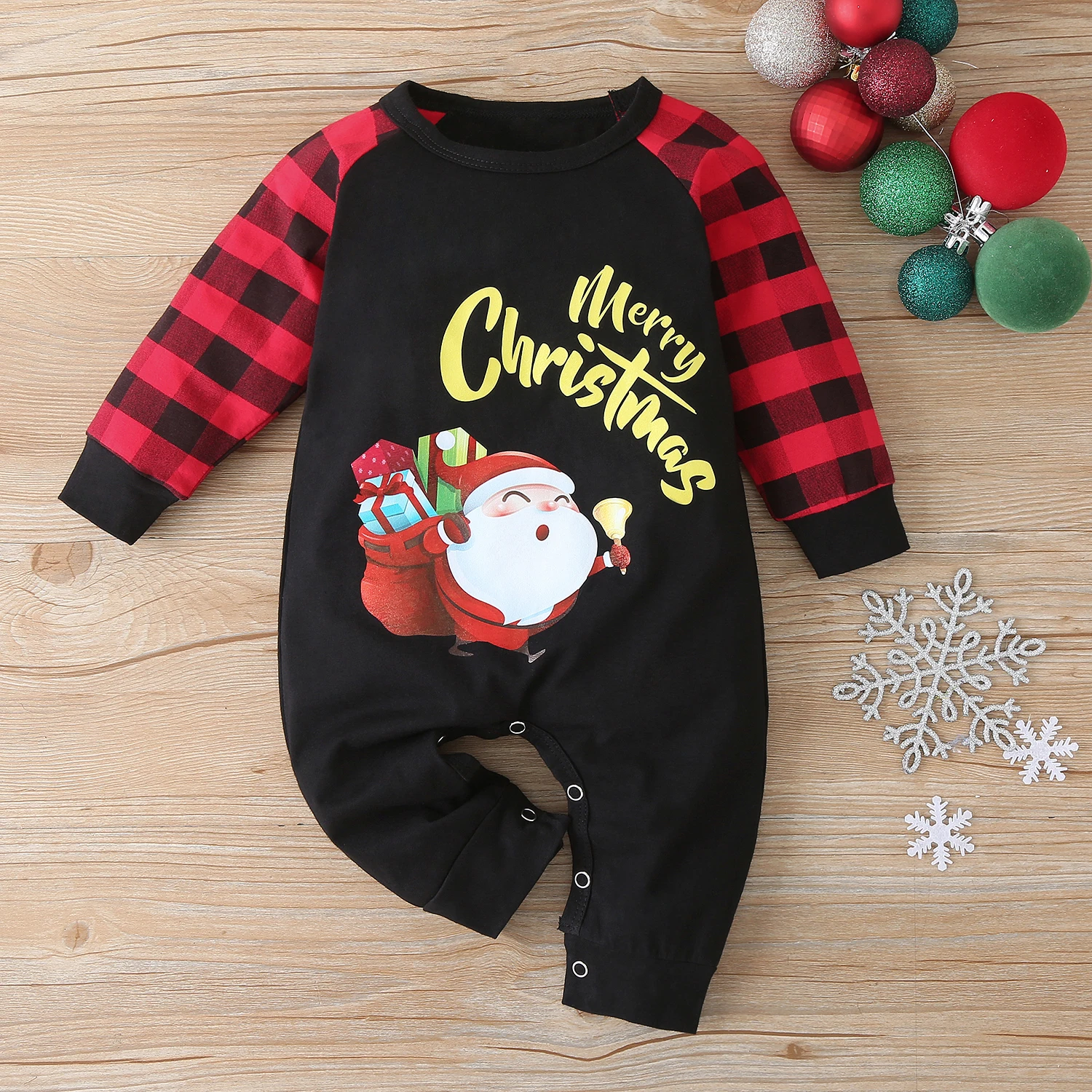 
Christmas Santa Claus Printed Red Plaid Newborn Baby Rompers Jumpsuit Playsuit Outfits Christmas Baby Clothes 
