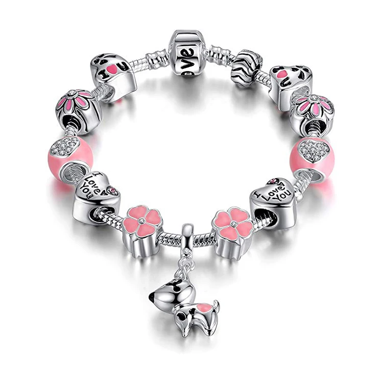 puppy dog charm bracelet love heart