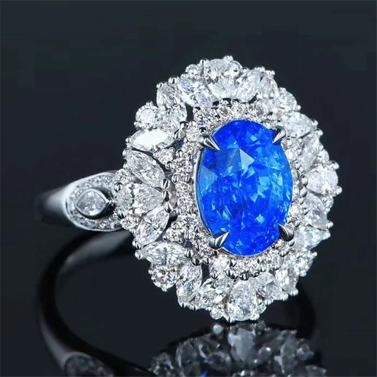 Women Blue Sapphire White Gold-Filled Engagement   Size 7 8 9 Rings Jewelry NICA 