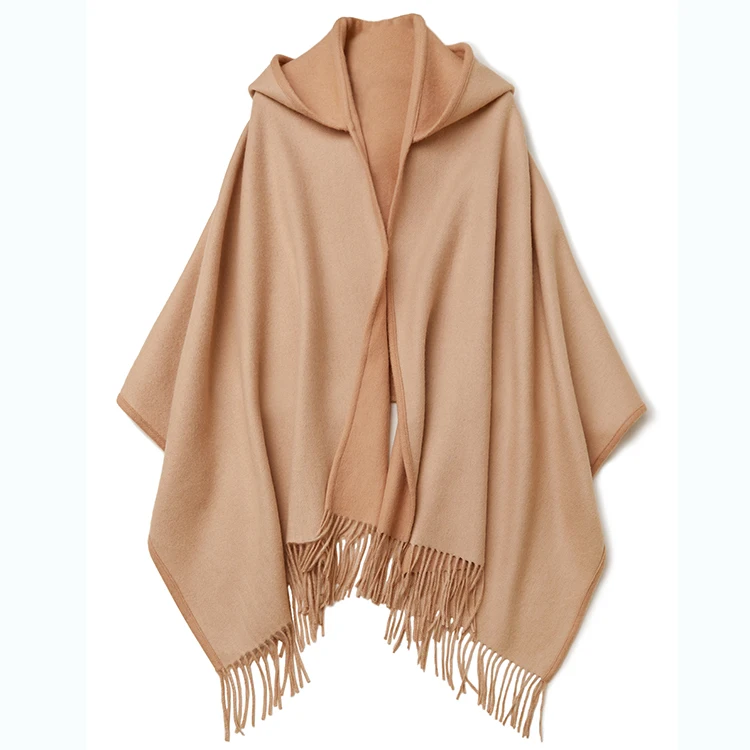 Woolen Blanket Scarf Merino Ruana Two Sided Women's Hooded Wool Cloak