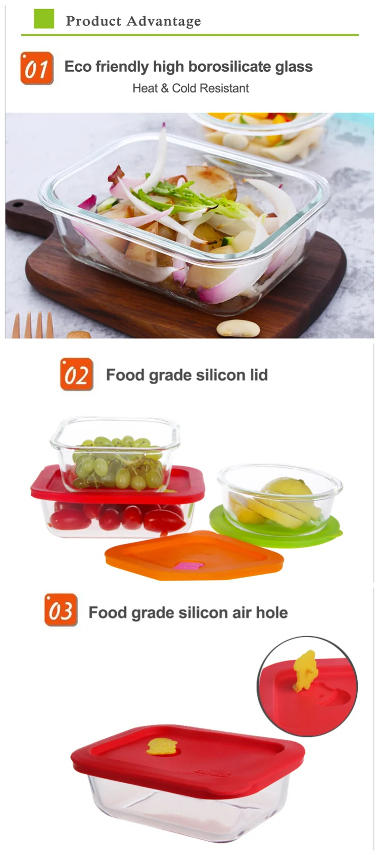 Bpa Free Microwave Safe Reusable Leakproof Glass Meal Prep Food Storage