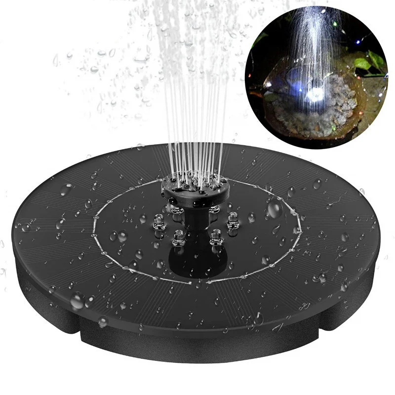 Solar Round Battery Backup Bird Bath Fountain Big Power Pet Cage Pump with LED Lamp Lighting for Garden swimming Pool Decoration