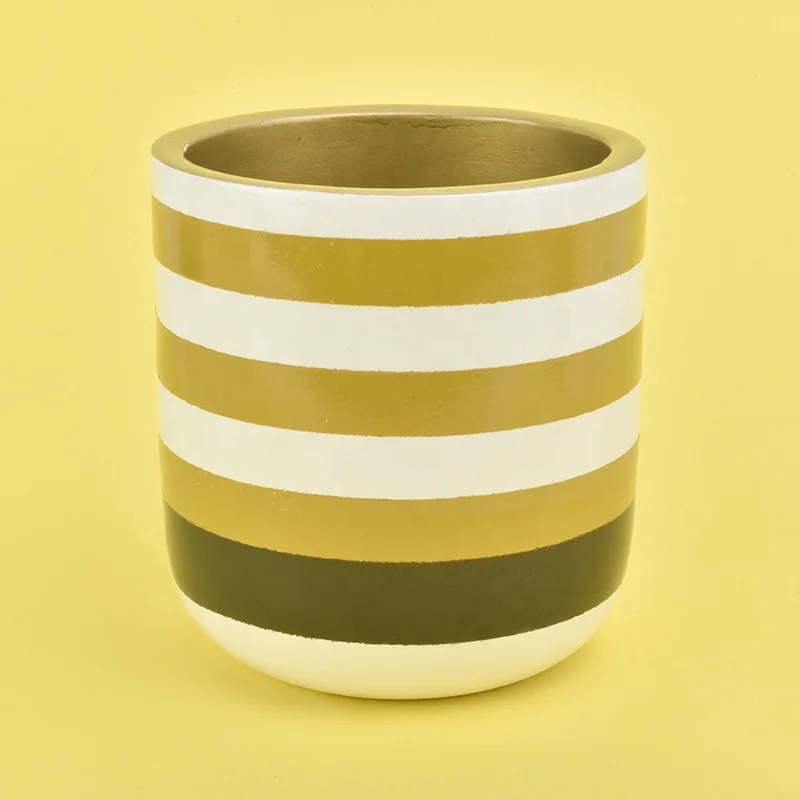 Cylinder yellow glazed plating ceramic candle jar votive candle holders wedding occasion in bulk