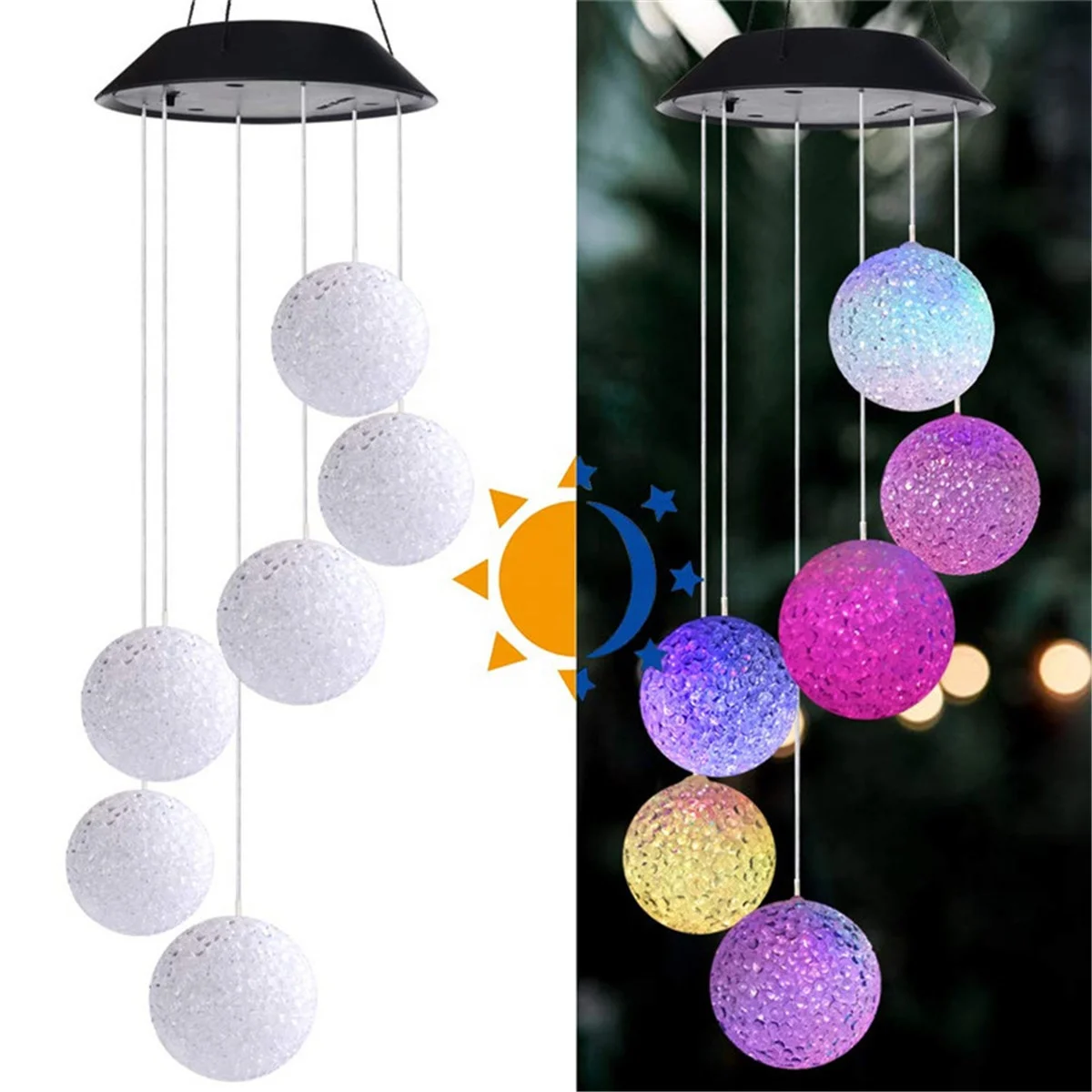 Outdoor Color Changing Xmas Lights Tree Hanging ball Solar LED Garden wind chime mobile lamp is suitable for party decoration