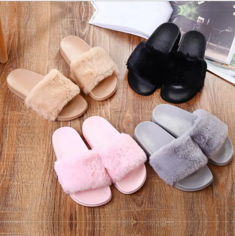 slip on fur slippers