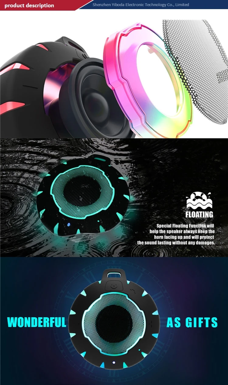 Hot Selling Handsfree Microphone Mobile Home Outdoor Waterproof Shower LED Wireless Mini Portable Speaker - ANKUX.COM