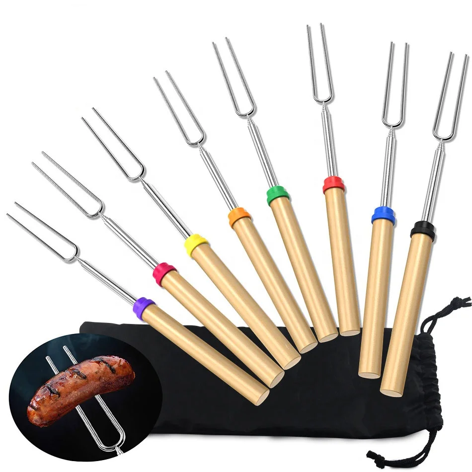 
Marshmallow Roasting Sticks BBQ Extendable forks 32-Inch telescopic Sticks wood Handle with red color 8 pcs 
