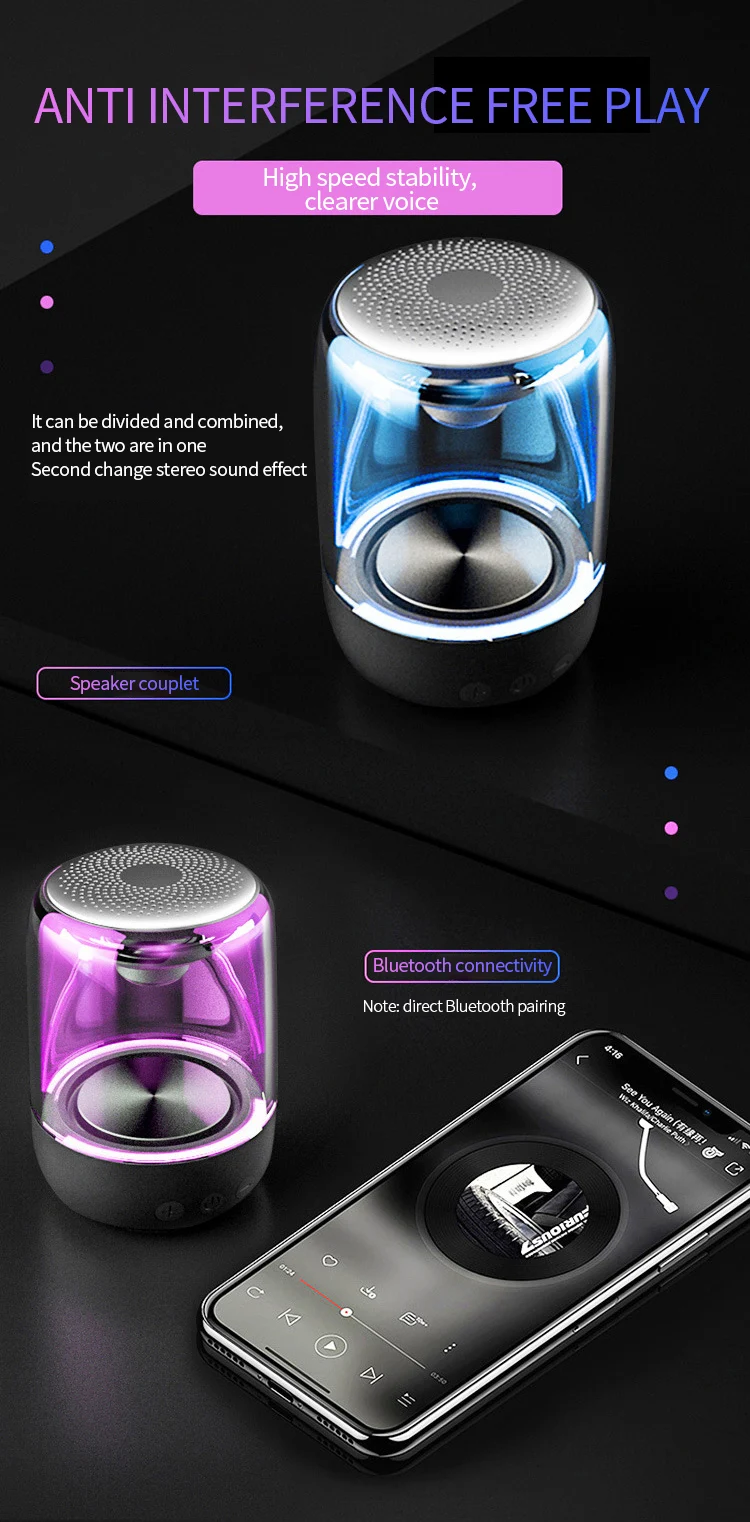 2020 high quality LED light transparent Bluetooth speaker