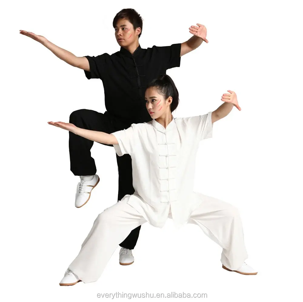 Unisex Chinese Cotton Blend Tai Chi Uniforms Martial Art Short Sleeve Clothes Kung Fu Clothing Wushu Suit