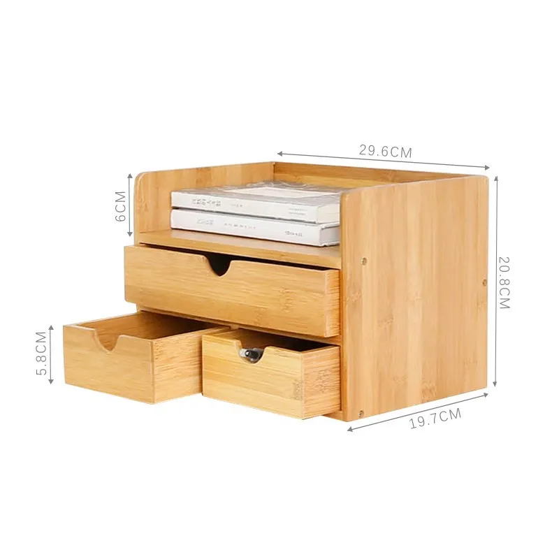 Bamboo Wood Shelf Organizer For Desk With Drawers Mini Desk Storage For ...