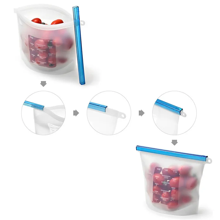 1000/1500ML Wholesale Vegetable fruit Freezer Airtight Seal Fresh reusable silicone food storage bag 