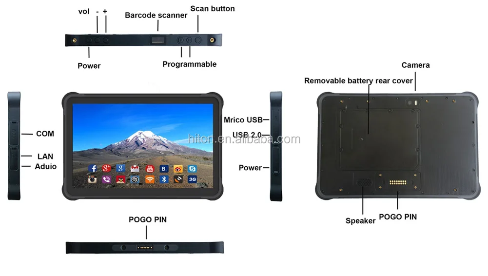 10 inch Octa-core Android 7.0 Tablet PC 3G RAM+32G ROM Rugged Tablet 5M+13.0M Camera With 2D barcode Industrial Tablet