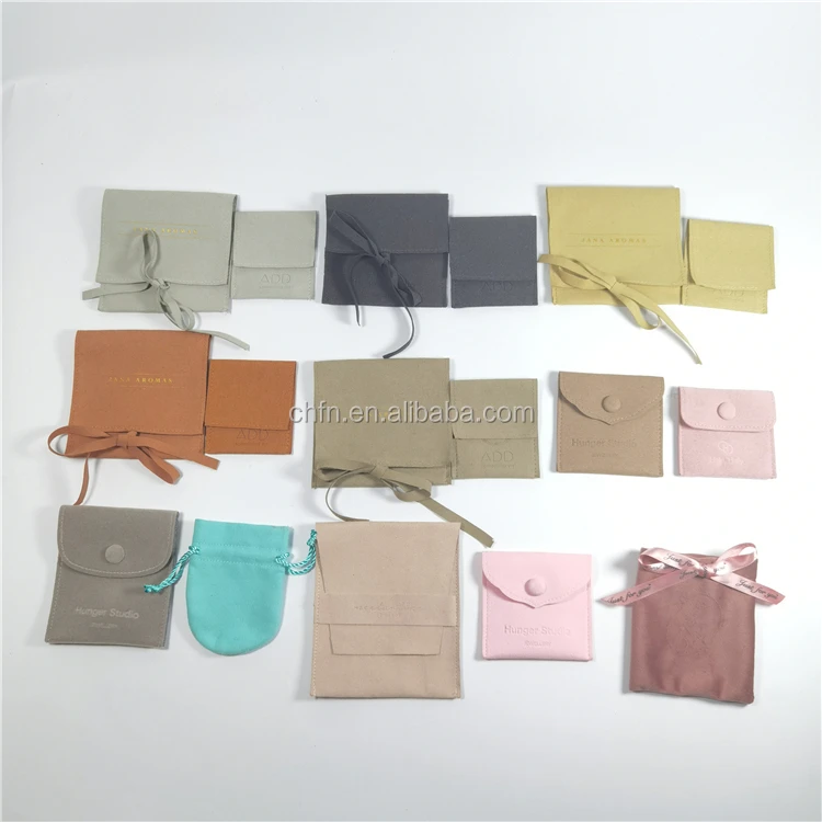 CH Logo Customized Jewelry Box With Jewelry Packaging Pouch Envelope Microfiber Suede Jewelry Pouch and Card Insert