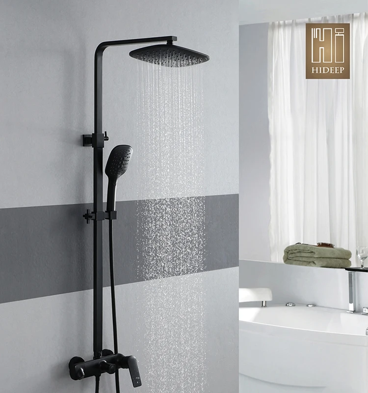 Bathroom shower mixer 260x195mm ABS shower head wall mounted hot cold black shower faucet set