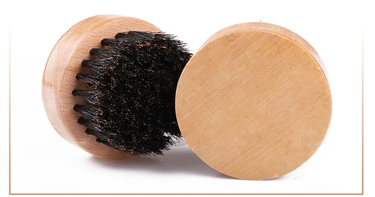 Small round boar hair beard brush for men