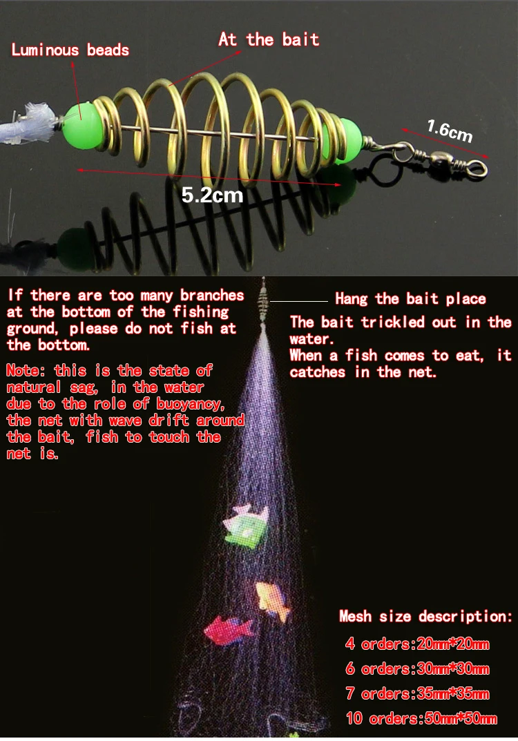 Copper Spring Shoal Fishing Net With Night Luminous Beads Ball Bearing