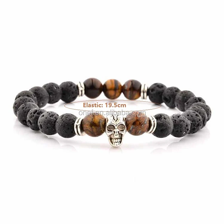 2020 Trendy Black Fashion Panther Head Black Agate Nature Onyx Beads Bracelet for Men.jpg
