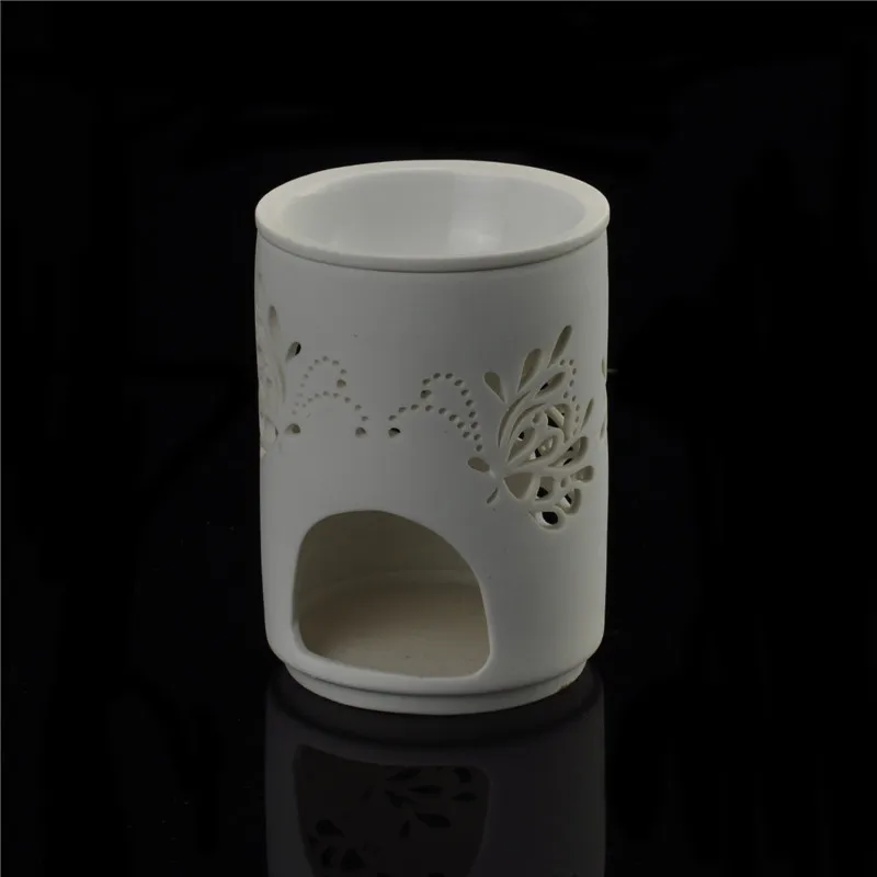 Floral Pattern Ceramic Tealight Candle Holder Oil Burner Home Decoration Romantic Gift White Set of 2