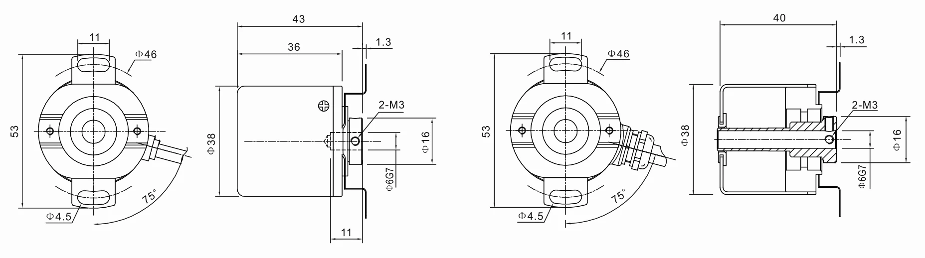 IHC3806 for automatic control Hollow Shaft Incremental Rotary Encoder with 1000PPR