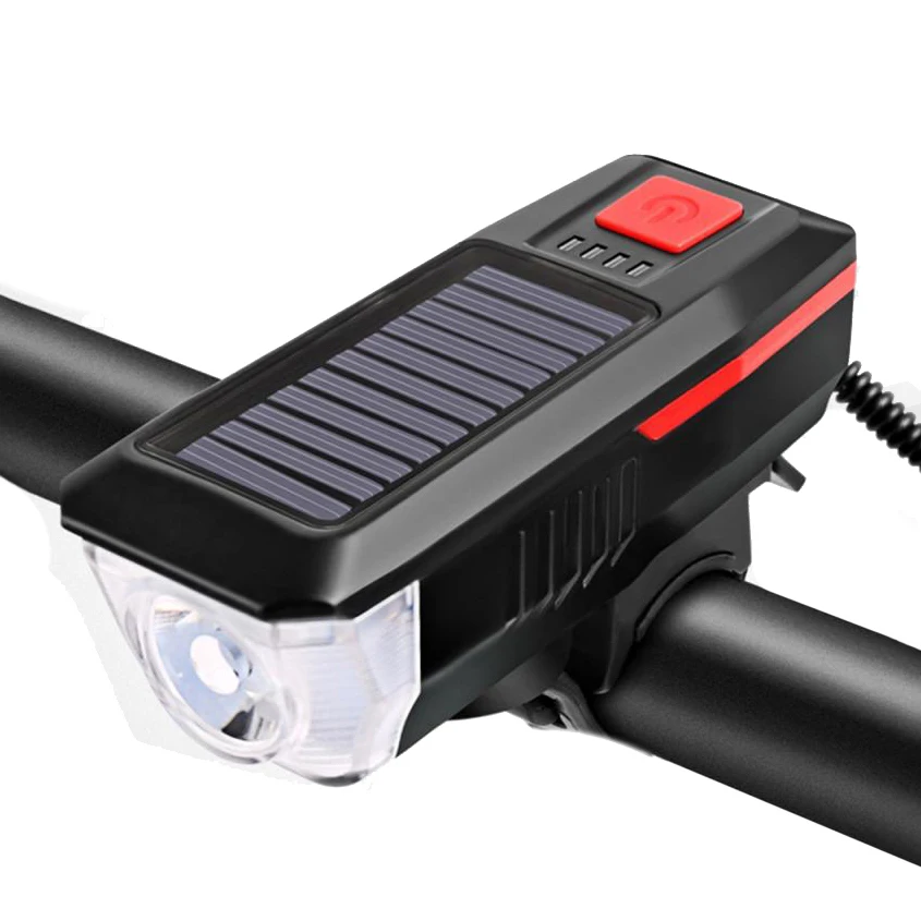 Outdoor USB Led Bike Shakeproof Front Rechargeable Bicycle Light With Bike Solar Recharge Cycling Head Light Horn