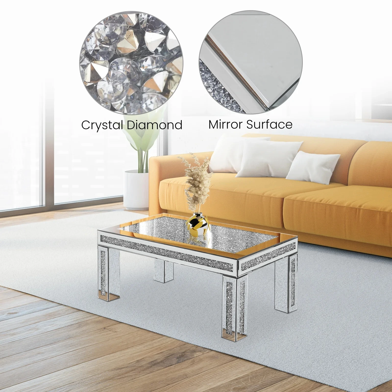 Living Room Sets Mirror Furniture For Uk Luxury Diamond Crushed Sofa