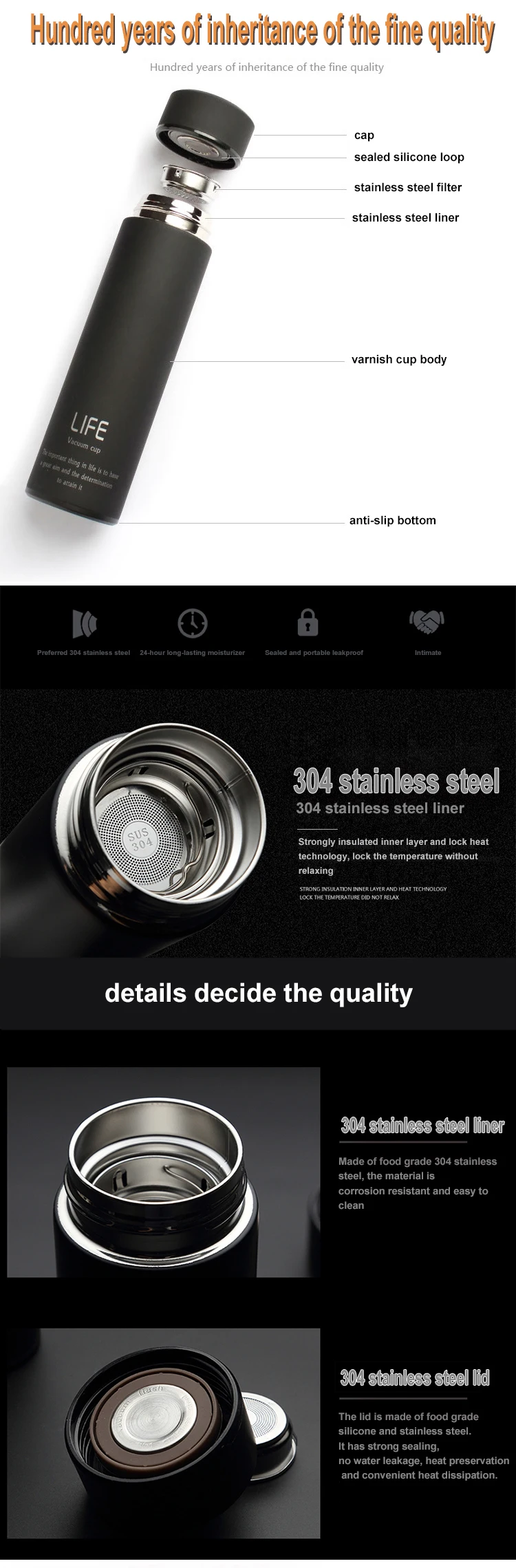 Good selling black stainless steel coffee cup sus304 straight 500ml 17oz OEM customization wholesale gift 14831