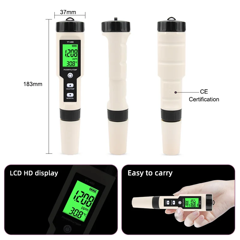 Máy Kiểm Tra Nồng Độ Ion Hydro Kỹ Thuật Số Máy Đo Nước 4 Trong 1 H2 0-2400ppb Cho Bể Cá, Bể Bơi, Nước Uống
