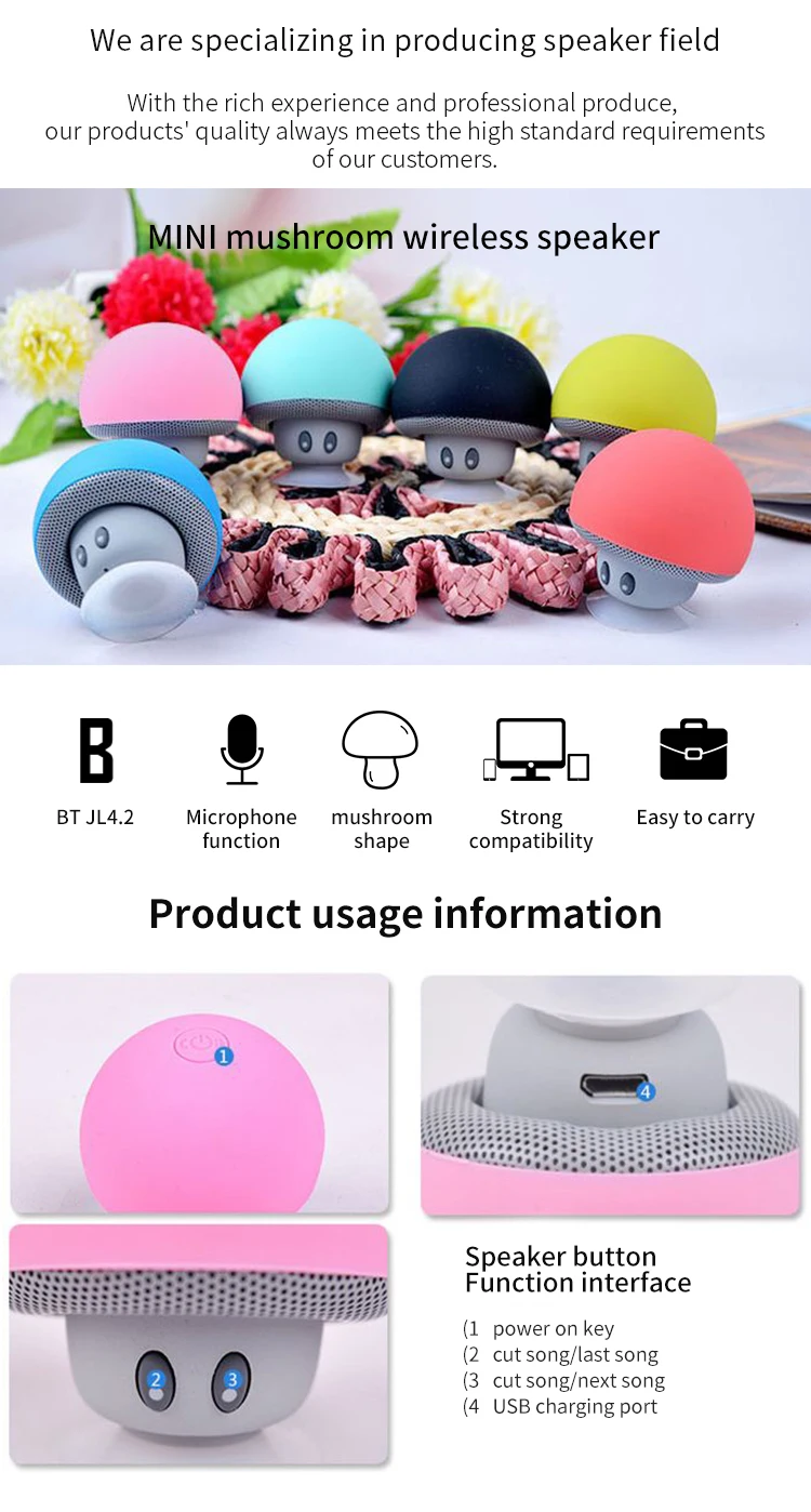 Museeq OEM Manufacturer Som Sucker Mushroom Phone Holder IPX4 waterproof Shower Portable Wireless Mini BT Speaker - ANKUX Tech Co., Ltd